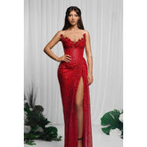 Baoleely Elegant & Luxurious V-Neck Sleeveless Sequins Side Slit Sheath Evening Party Prom Dress