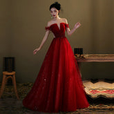 Robe de bal longue en tulle rouge à sequins, robe de soirée rouge Y1179
