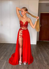 Robe de bal longue rouge charmante et sexy Y1150