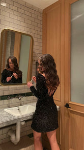 Vestido corto de lentejuelas negras brillantes para fiesta de bienvenida, atuendo festivo, modelo Y1166