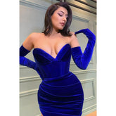 Robe de bal sirène sexy en velours à col en V et fente