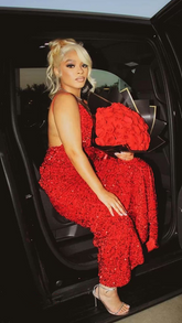 Robe de soirée rouge à paillettes sexy, robe de soirée rouge scintillante Y2291