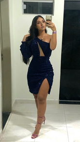 Robe de soirée asymétrique à paillettes et sequins Y5067