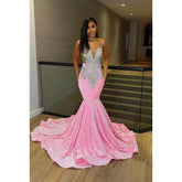 Robe de soirée fourreau/colonne à col en V, sans manches, à paillettes et perles