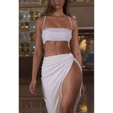 Robe de soirée sexy deux pièces à bretelles spaghetti et plis