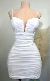 Lindo vestido blanco con tirantes para baile de bienvenida, vestido ajustado sexy Y1917