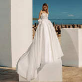 Vestidos de novia bohemios de corte A para mujer, con escote corazón, tirantes finos, espalda descubierta, lazo brillante con cuentas en la espalda, Robe De Mariee