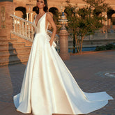 Spaghetti Straps V-Neck Vestido De Novia Sleeveless Appliques Satin Bride Party Backless A-Line Wedding Dress For Women