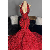 Robe de bal sirène/trompette à col en V et paillettes en dentelle, dos nu, sans manches