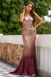 Vestido de graduación halter con lentejuelas