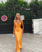 Charming Orange V Neck Mermaid Prom Dress Orange Evening Dress Y7233