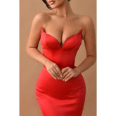 Satin Trumpet V-neck Strapless with Train Formal Dress