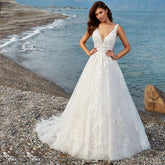 Elegant A-line Wedding Dress For Women Dreamy V-Neck Backless Bride Party Vintage Tulle Vestido De Noiva Minimalistas
