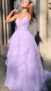 Robe de soirée lilas à col en V, élégante robe de bal Y43