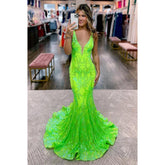 Robe de bal sirène sexy à col en V et paillettes