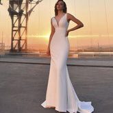 Robe de mariée sirène sexy sans bretelles, robe de mariée simple en satin sans manches, élégante robe de plage dos nu à col en V, Vestido De Novia