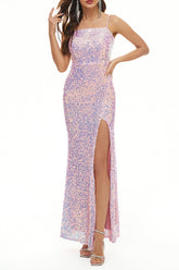 Vestidos de noche con cuello cuadrado y abertura, estilo patchwork con degradado de color, inspirados en celebridades.