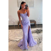 Robe de soirée sexy fourreau sans bretelles à fleurs appliquées et paillettes, robe de bal avec haut