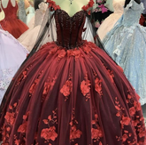 Robe de Quinceañera luxueuse ornée de fleurs 3D, robe de bal en tulle pour Sweet 16 (Y1215)