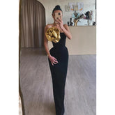 Sheath/Column Off-Shoulder Long Sleeves Evening Party Prom Dress With Flower