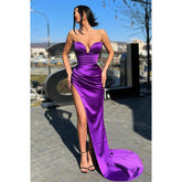 Robe de bal longue sexy à col en V et fente haute