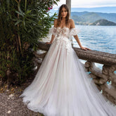 Beauteous Lace Appliques Wedding Dress Sweetheart Short Puffy Sleeves Bridal Gown Zipper Back Court Train Vestidos De Novia