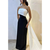 Robe de bal de fin d'année chic et moderne, sans manches, à épaules dénudées et à col fourreau