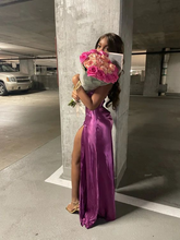 Robe de soirée sans manches à fines bretelles et fente pour femme Y4275