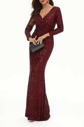 Vestidos de noche elegantes con lentejuelas y escote en V de celebridades