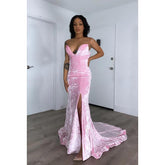 Vestido de noche largo de terciopelo sin mangas, con escote corazón y abertura