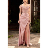 Vestido de noche largo con escote en forma de corazón, tirantes finos y lentejuelas