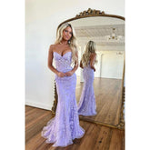 Robe de bal longue fourreau en dentelle avec décolleté en cœur pour adolescentes