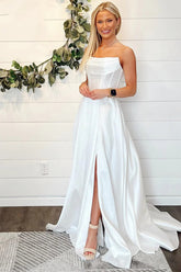 Vestido de novia blanco sin tirantes corte A, vestidos de novia sencillos WD717