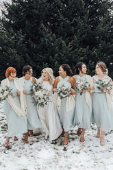 Vestidos de dama de honor de corte A, escote halter, plisados, de gasa, sin mangas, hasta la rodilla BD085