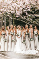 Vestido de dama de honor de satén de seda corte A con tirantes finos, vestido para fiesta de bodas