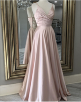 Robe de bal rose à col en V, robe de soirée longue avec dos lacé Y848