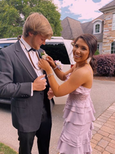 Vestido largo de fiesta de corte A con capas y tirantes finos, diseño único Y5205