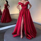 Off the Shoulder Burgundy Satin Long Prom Dresses Off Shoulder Wine Red Long Formal Evening Dresses Y7153