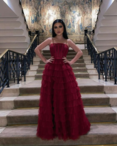 Elegant Strapless A-line Multi-layered Evening Dress Chic Gala Dress Y5331