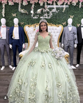 Robe de bal vert sauge ravissante, robe pour Sweet 16, robe de princesse à fleurs 3D Y2321