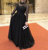 Black A-line Long Sleeves Prom Dress Black Evening Dress Y5691