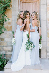 Vestidos de dama de honor de gasa en diferentes estilos, corte A y largo hasta el suelo