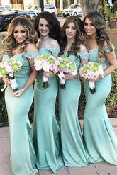 Charming Lace top Mermaid Off Shoulder Bridesmaid Dresses Wedding Guest Dress