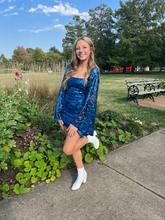 Flare Sleeve Blue Sequin Tight Dress Blue Homecoming Dress Y6270