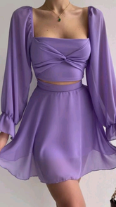 Vestido de fiesta de gasa con escote cuadrado morado Y2885