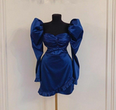 Retro Blue Homecoming Dress with Long Sleeves Y2538