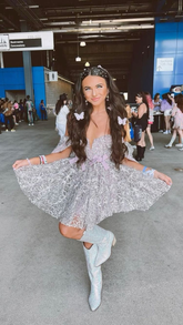 Elegante vestido plateado para fiesta de bienvenida, modelo Y3042