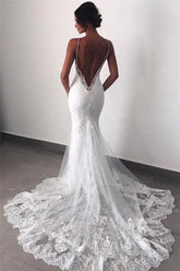 Vestido de novia de encaje estilo sirena, sexy, con tirantes finos WD597