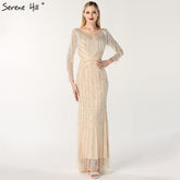 Robe de soirée noire luxueuse et sexy, coupe sirène, manches longues, pompons et perles, en solde, sans retour ni remboursement, 2025, LA60716