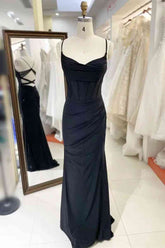 Black Pleated Prom Dress With Spaghetti Straps SYP119